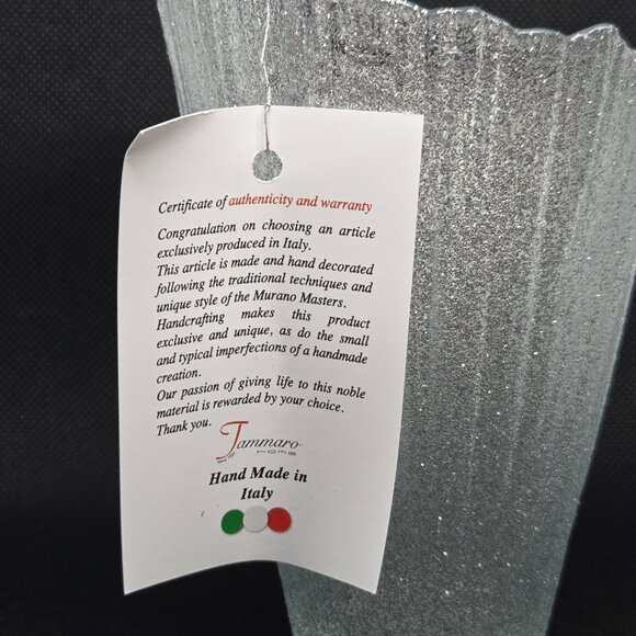 Murano Glass Hand Made in Italy Asymmetrical Vase - Silver Glitter - Picture 6 of 8